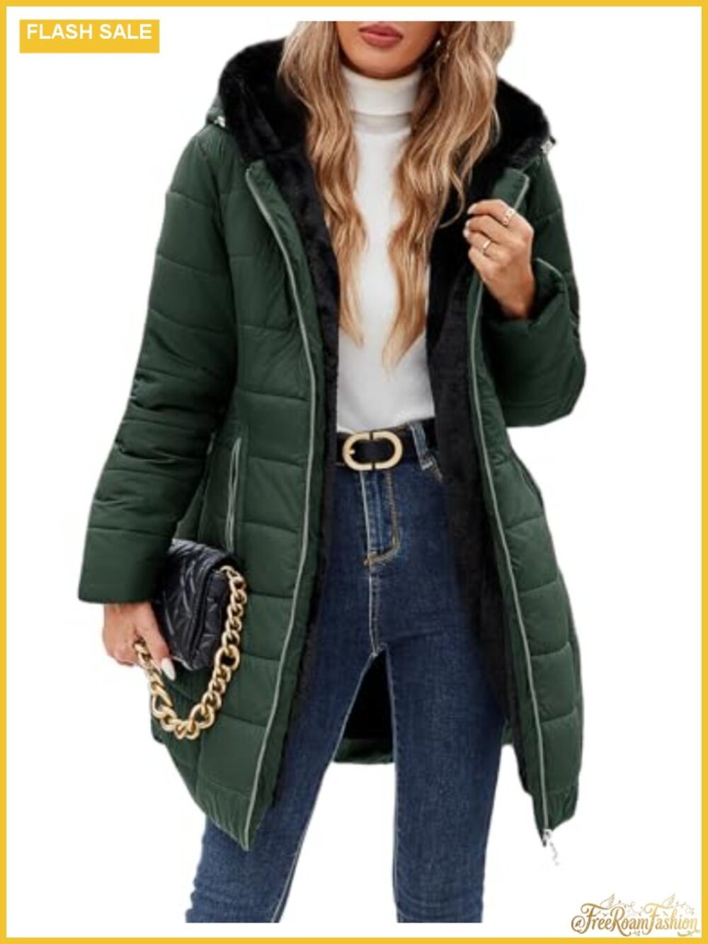 Women's Winter Fleece Warm Coat Windproof Slim Fit Long Down Jacket Hooded